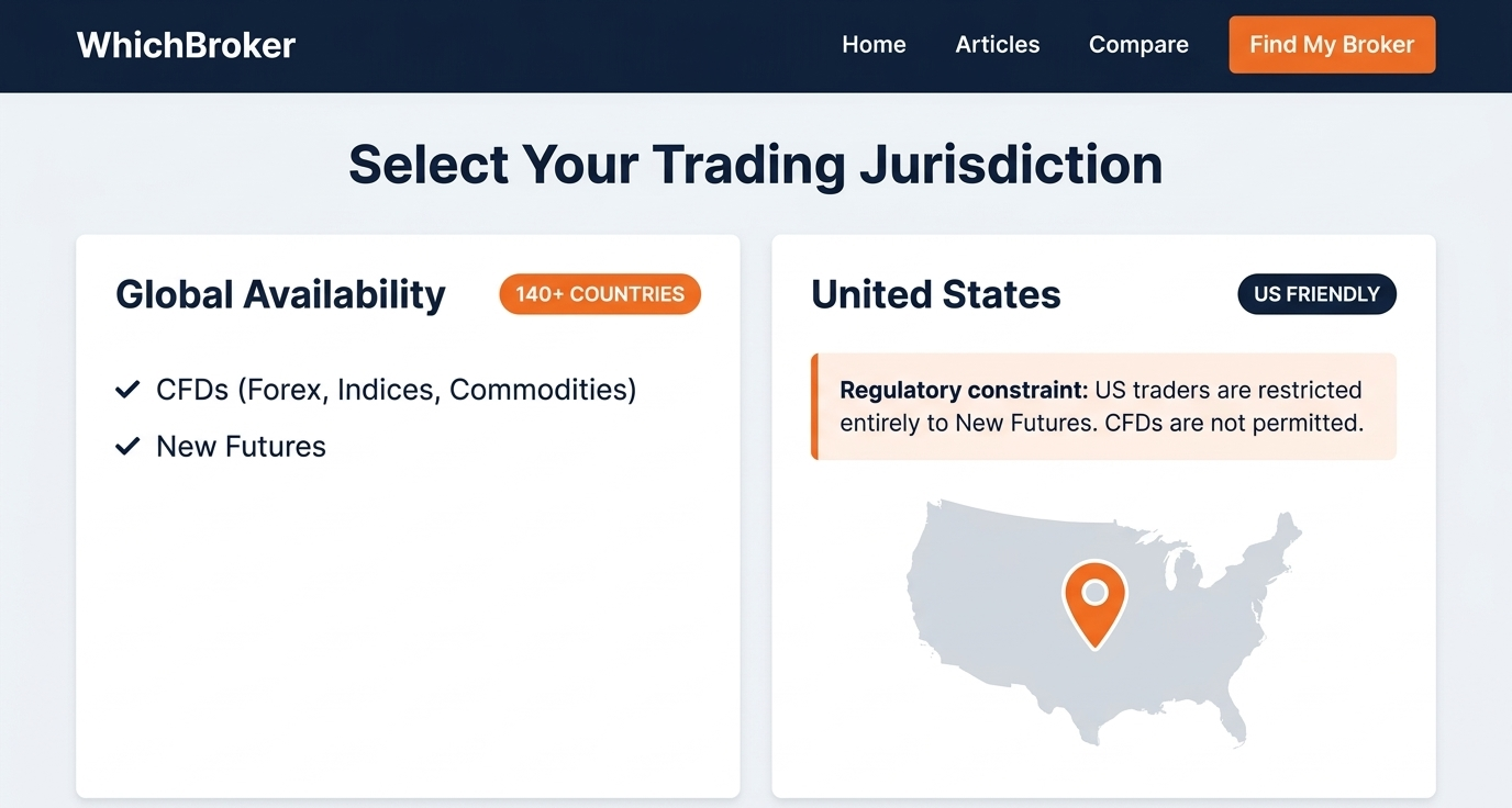 FTMO trading jurisdiction: Global (CFDs + Futures) vs United States (Futures only)